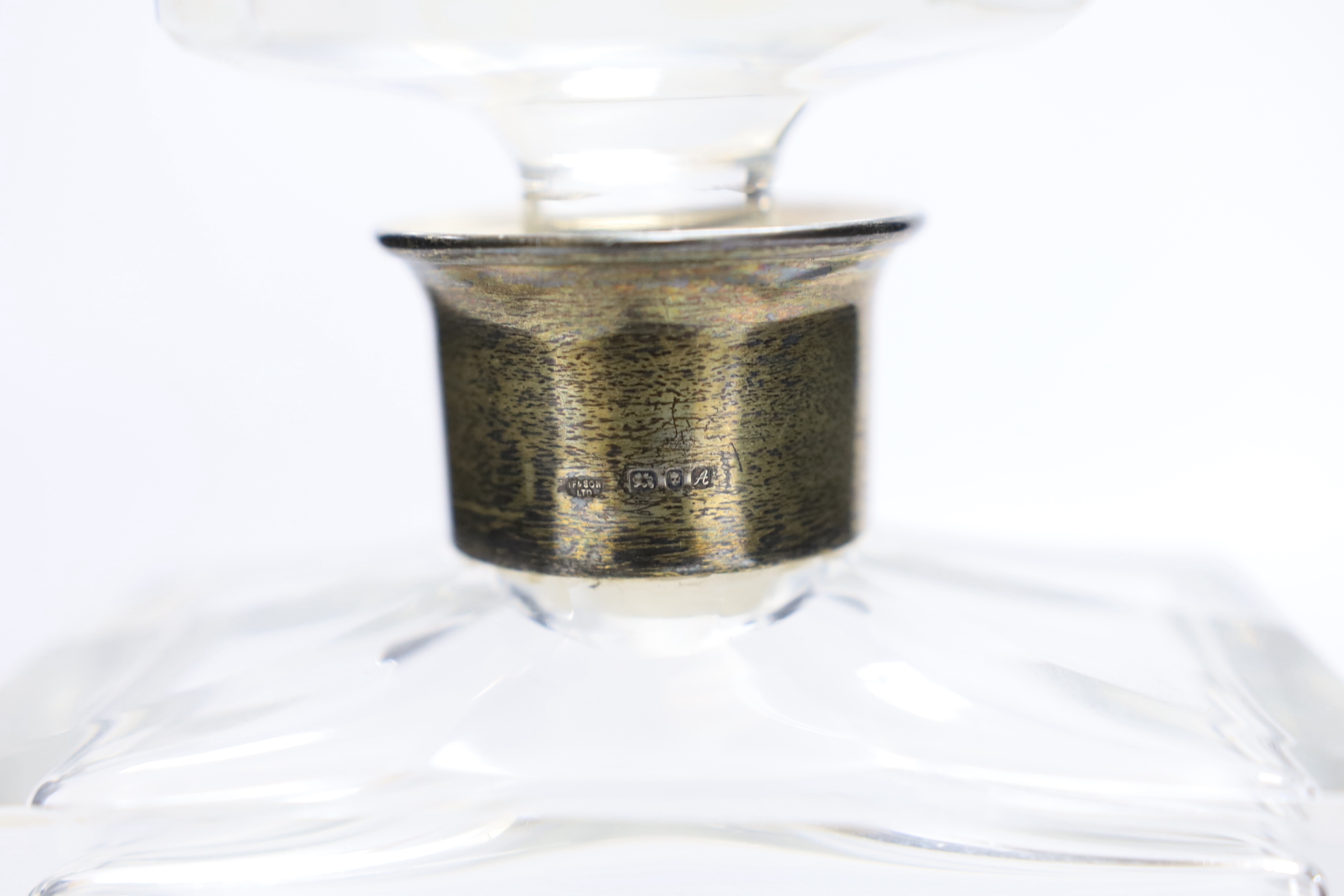 A silver collared cut glass ‘Napoleon’ brandy decanter, 21cm